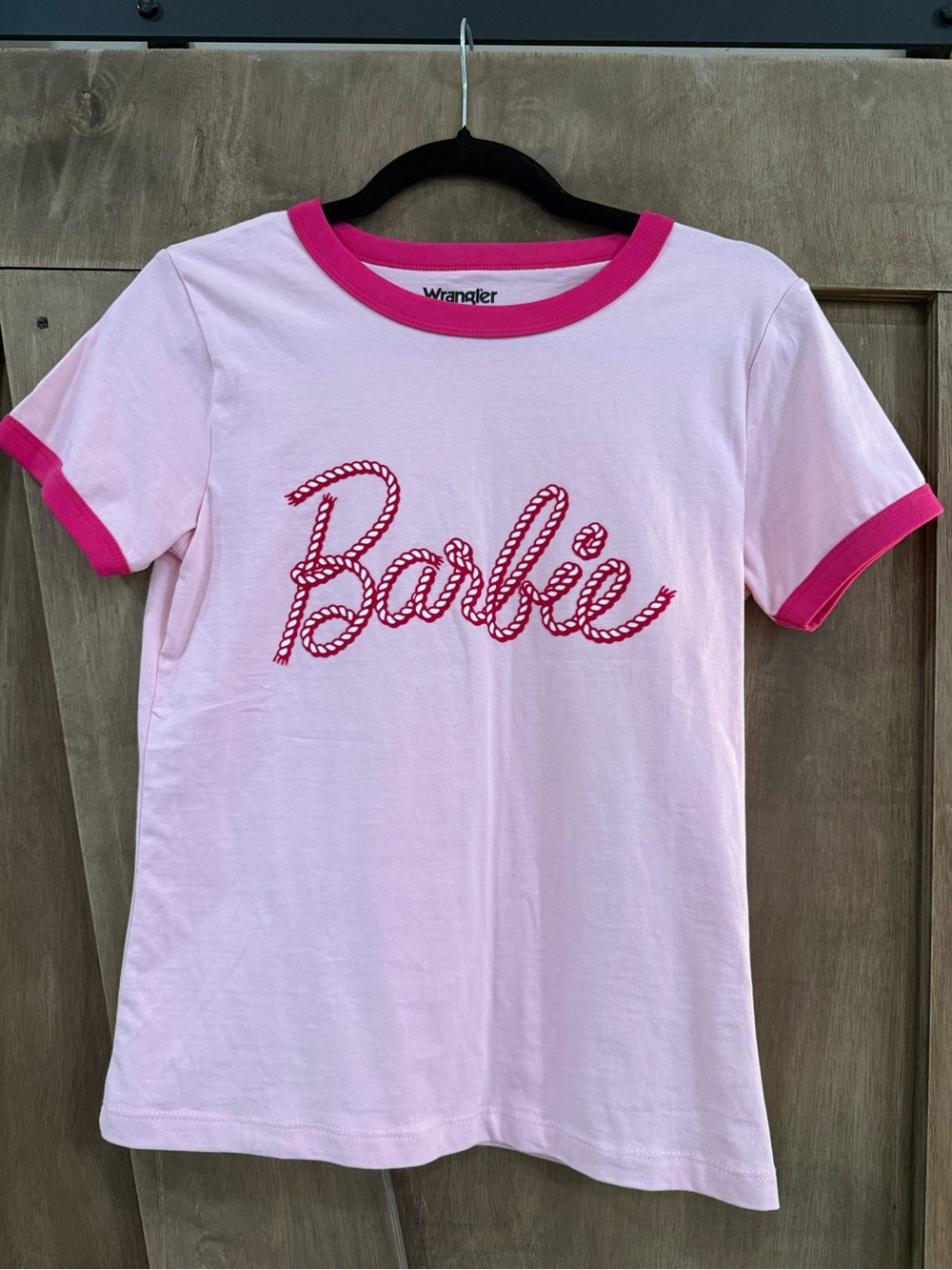 Wrangler Pink Barbie Logo Ringer Tee